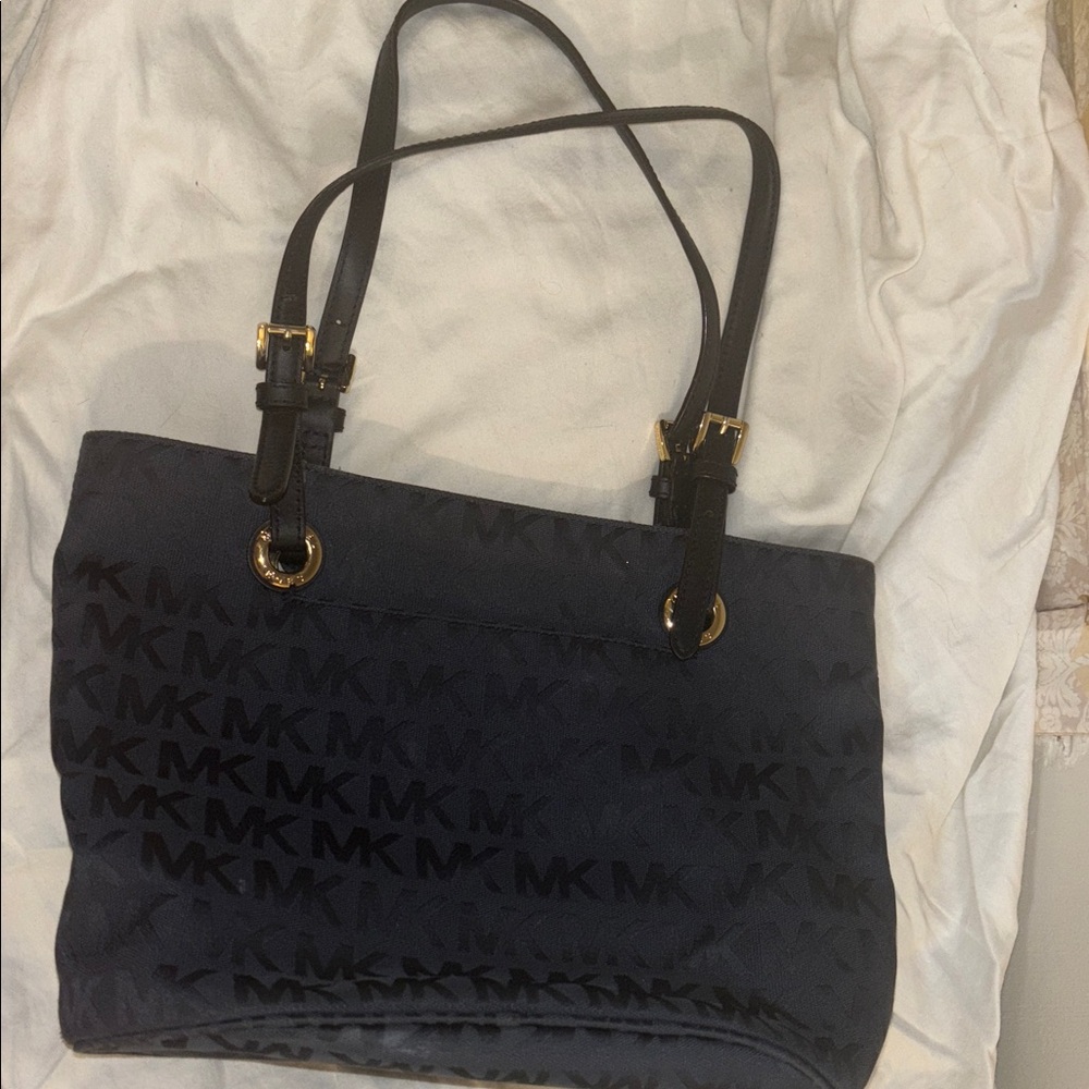 Michael Kors navy and Gold Signature Tote